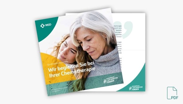 Cover der Broschüre „Wir begleiten Sie bei Ihrer Chemotherapie“