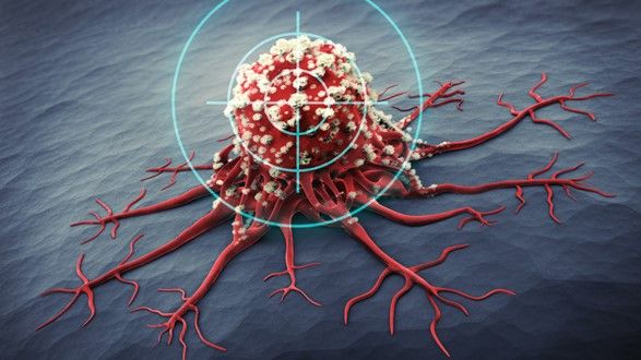 Mikroskopische Aufnahme eines Tumors im Fadenkreuz.