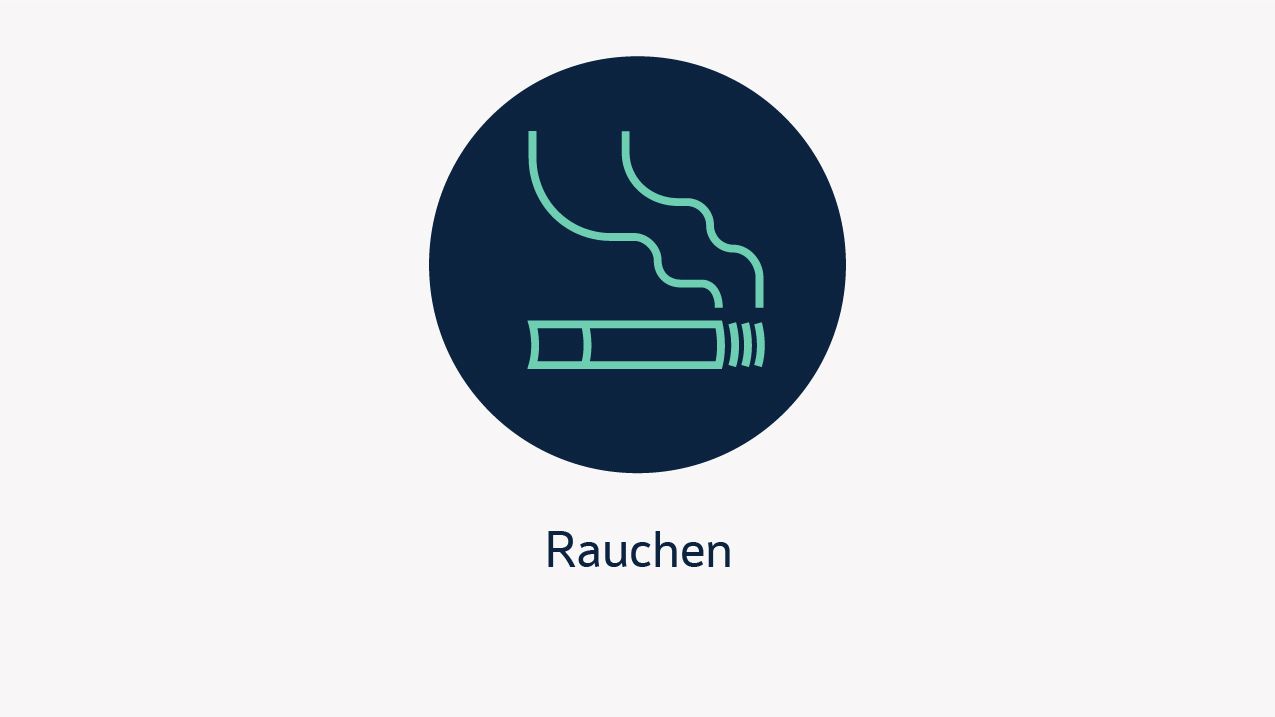 Zu sehen ist eine schematische Darstellung einer brennenden Zigarette. Darunter steht der Risikofaktor „Rauchen“.