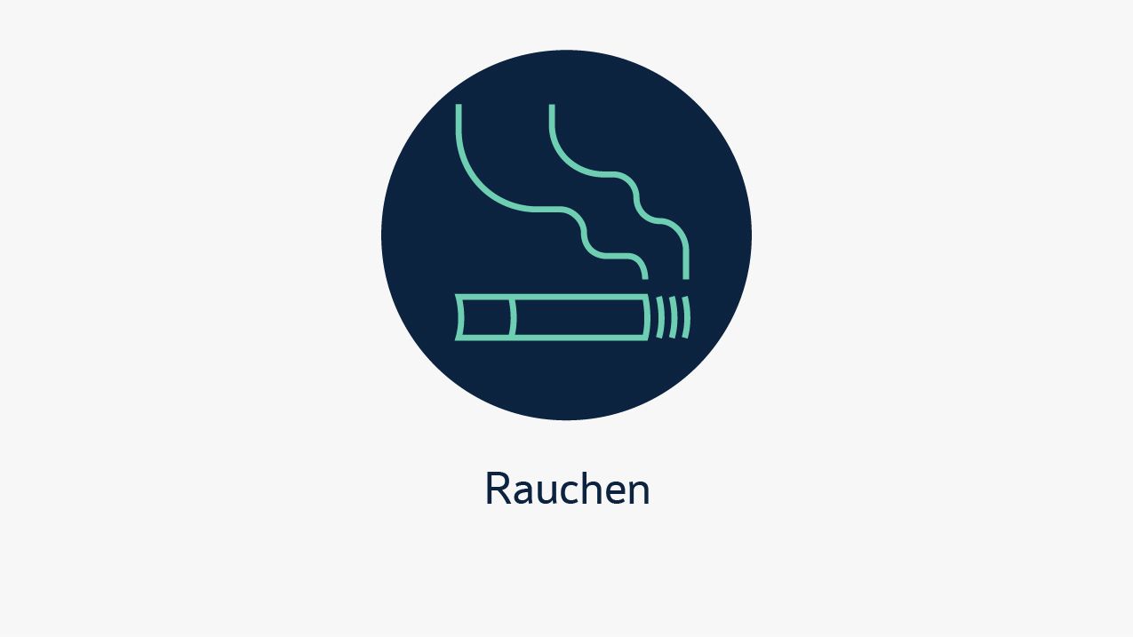 Die Abbildungen zeigen Risikofaktoren, die eine Nierenkrebs-Erkrankung begünstigen können. Dazu gehören hoher Blutdruck, Rauchen und Übergewicht. 