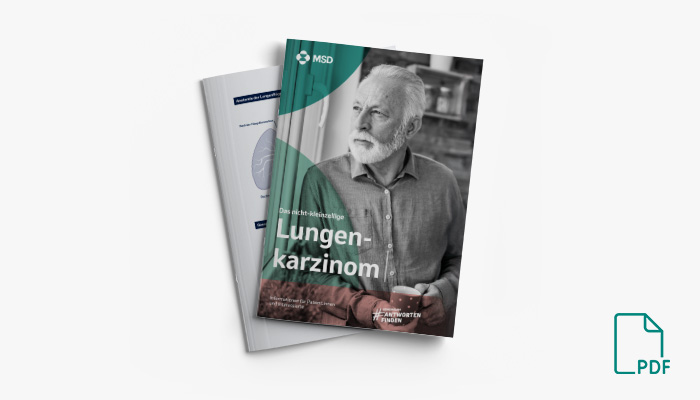 Das Bild zeigt eine Vorschau der Patientenbroschüre zu Lungenkrebs.