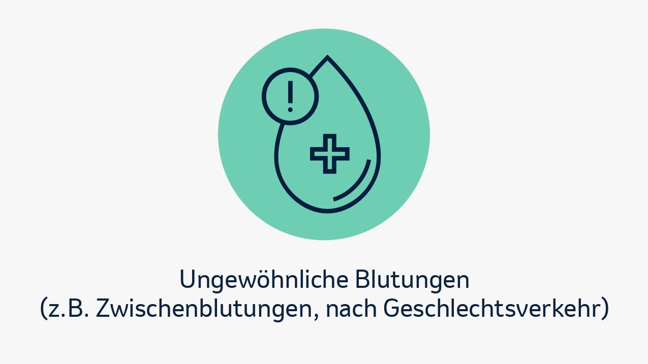 Symbolischer Blutstropfen mit Ausrufezeichen und Kreuz als Hinweis auf ungewöhnliche Blutungen.