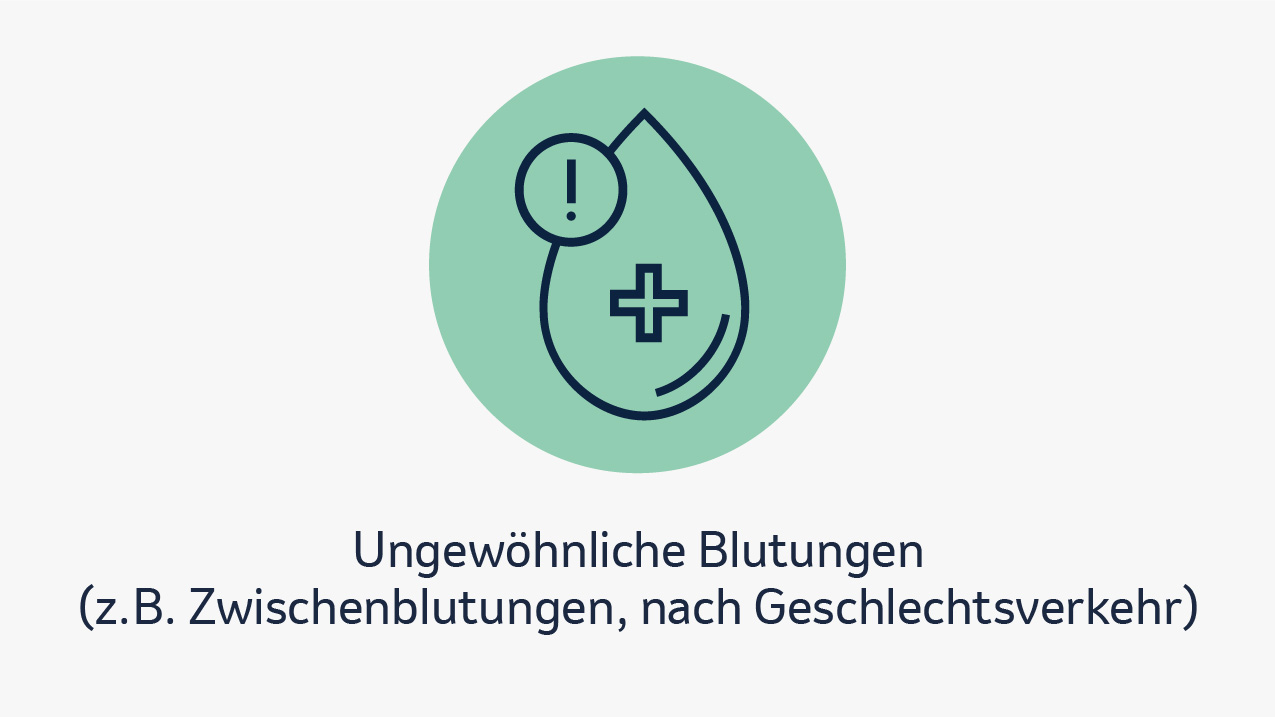 Symbolischer Blutstropfen mit Ausrufezeichen und Kreuz als Hinweis auf ungewöhnliche Blutungen.