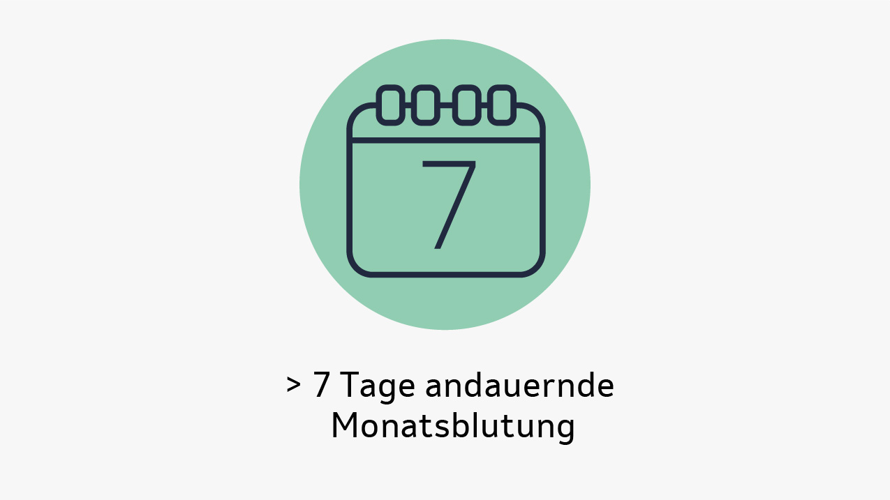 Kalendersymbol mit der Zahl 7 als Hinweis auf eine länger als sieben Tage andauernde Monatsblutung.